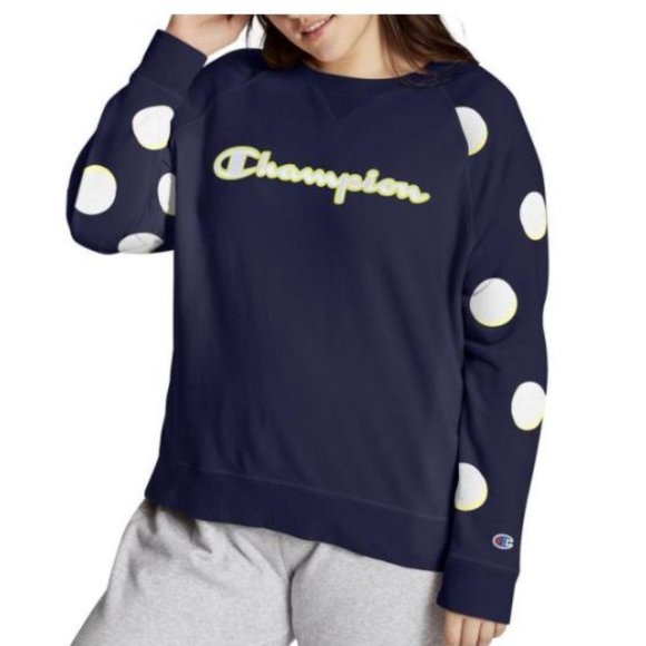 Champion Sweaters - Champion Plus Size Contrast-Sleeve Sweatshirt Blue